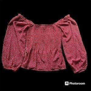 Red puff sleeves peasant floral Madewell blouse shirt